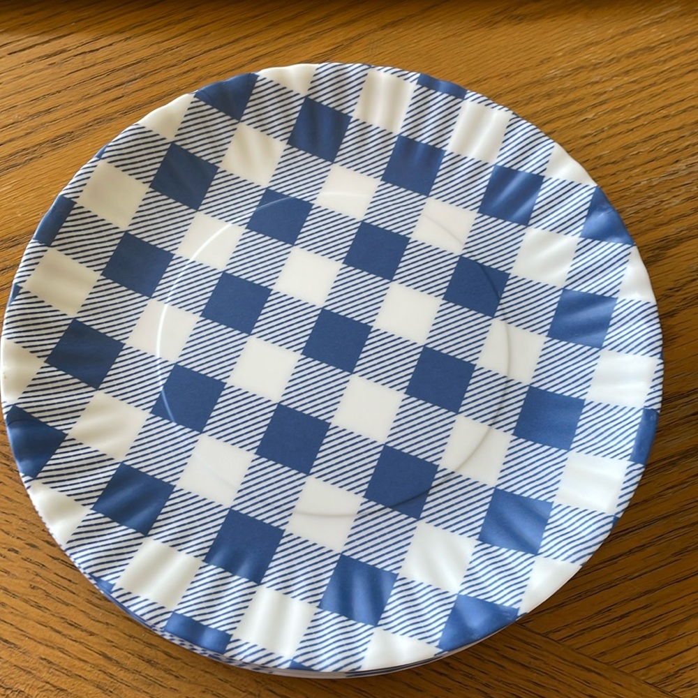 One Hundred 80 Degrees Blue & White Checkered Plate, 7.5 Inch Melamine, Set of 4